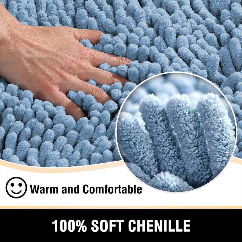 H.VERSAILTEX Bathroom Rugs Bath Mats Non Slip Luxury Chenille Bathroom Runner Rug 47x17 Extra Soft and Absorbent Shaggy Rugs Washable Dry Fast Area Carpet Mats, Tub - Cool Blue - Image 3